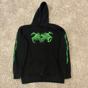 a lost cause electric green barbed wire metal hoodie